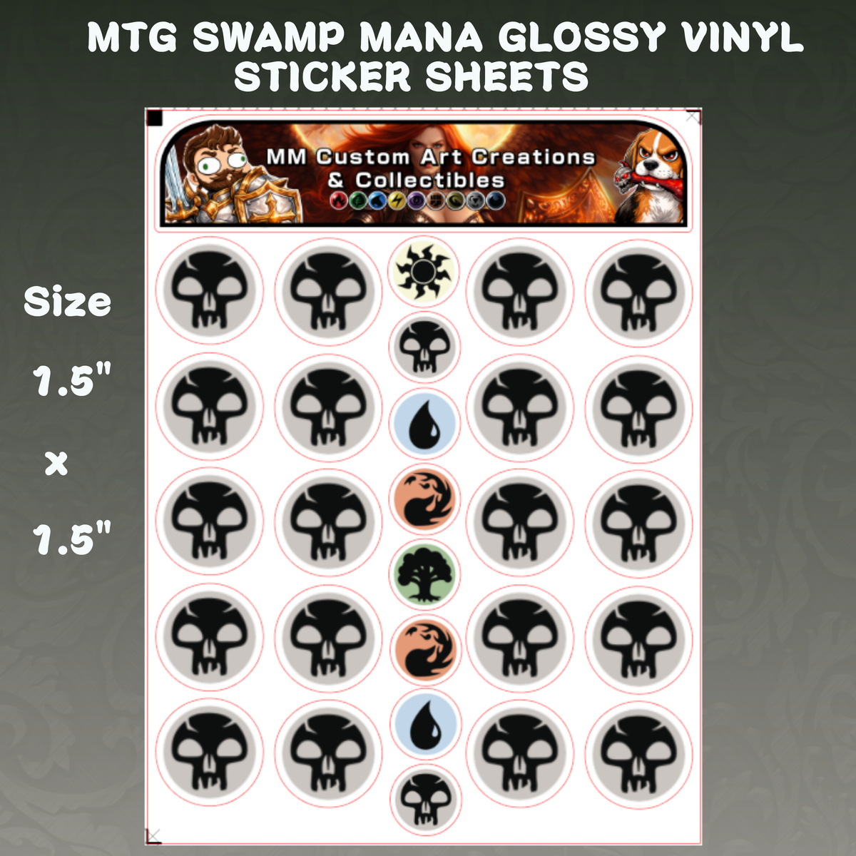 Swamp/Dark Mana Symbol Glossy Vinyl Sticker SHEETS Magic The Gathering MTG