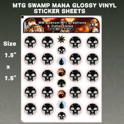 Swamp/Dark Mana Symbol Glossy Vinyl Sticker SHEETS Magic The Gathering MTG