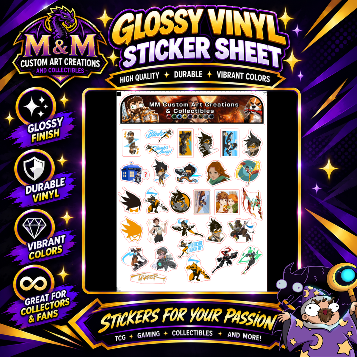 Tracer from Overwatch 2 Glossy Vinyl Sticker SHEETS