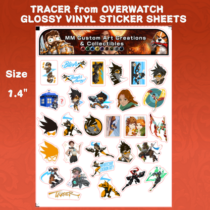 Tracer from Overwatch 2 Glossy Vinyl Sticker SHEETS