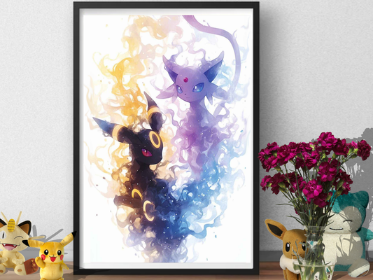 Pokemon Umbreon Espeon Poster Print | Dual Eeveelution Pokémon Wall Art