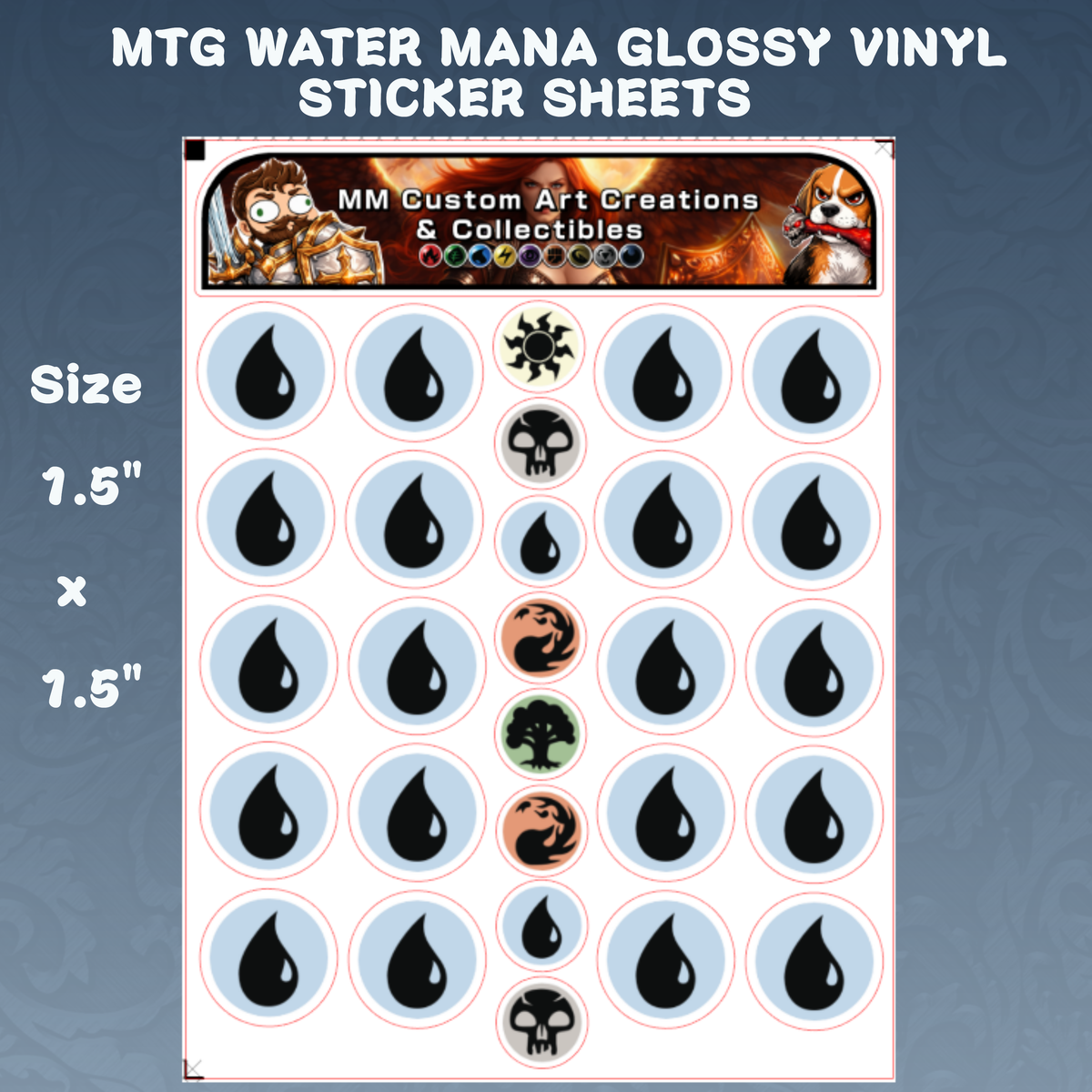 Island/Water Mana Symbol Glossy Vinyl Sticker SHEETS Magic The Gathering MTG